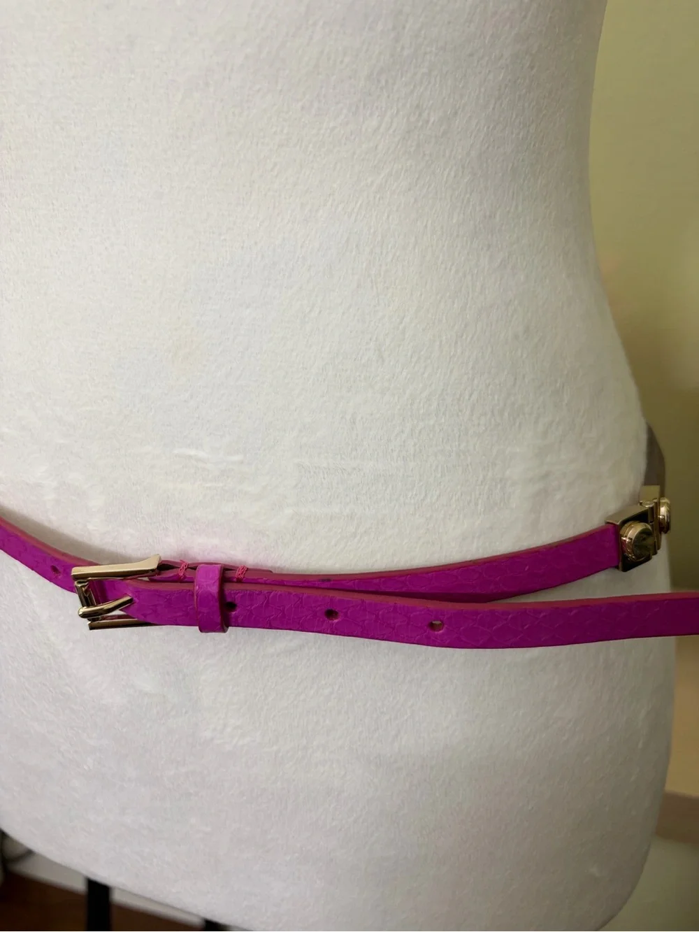 J.Crew Genuine Leather Skinny Belt Pink Taupe Gray Gold Hardware Size S - Picture 4 of 9